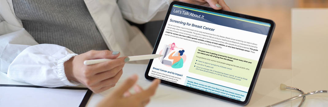 Screenshot of the Let's Talk About It: Screening for Breast Cancer document