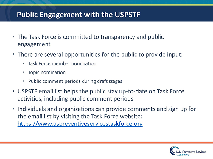 Slide 16: Public Engagement with the USPSTF