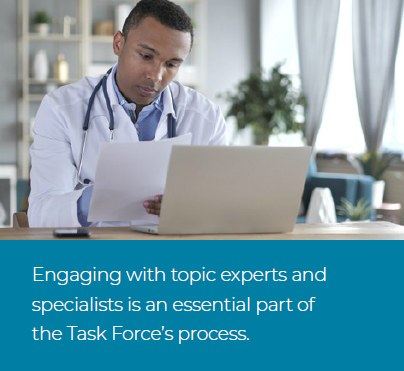 Engaging with topic experts and specialists is an essential part of the Task Force's process.